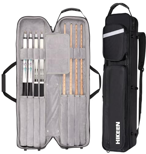 BOOSTEADY Pool Cue Case,4 X 4 Pool Stick Case with Soft Velvet Lining Holds 4 Butts and 4 Shafts with Multi-Front Pocket for Billiard Accessories,Billiard Cue Bag with Adjustable Shoulder Straps