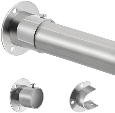 Garderobenstange Silber, Ausziehbar und Stabil Teleskop-Schrankstange, 74-131 cm, Verstellbare Kleiderstange für Kleiderschrank, Balkon und Kleidung (28-32 mm)