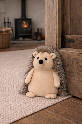 Marco Paul Cream Hedgehog Door Stop Novelty Knitted Fabric Door Stop Heavy Animal Doorstop, Homely Decorative Weighted Door Stopper, Animal Cuddly Interior Doorstop, Home Office Decor