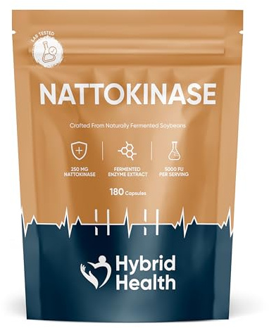Hybrid Health Nattokinase 5000FU 250mg Supplement - 180 Vegan Capsules, High Strength Japanese Natto, Independently Third Party Lab Tested, 3 Months Supply
