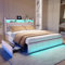 Polsterbett 160x200 cm,LED Doppelbett mit 4 Schubladen und Lattenrost,Kopfteil mit stauraum und USB-Ladefunktion,Bett Funktionsbett Stauraumbetten Jugendbett Rückenlehne Bettgestell,Leinen,Beige