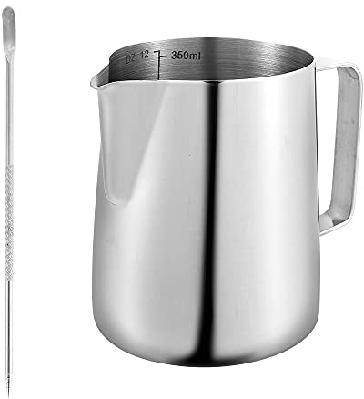 Brocca schiumalatte da 900 ml, in acciaio inox 304, con indicatore di misurazione e penna per decorare il latte, bricco per latte e latte, brocca per latte per preparare caffè e cappuccino