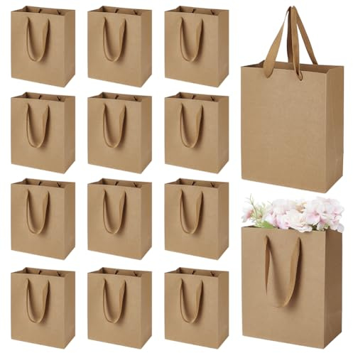 NBEADS 20 sacchetto di Carta Kraft con Manico, Borse di Carta Cammello Borse per La Spesa Rettangolari Regalo per Natale Affari Shopping Matrimonio Compleanno Festa Forniture, 18x10x23cm