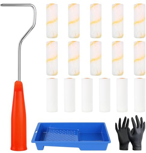 Nadinsta 22 Pièces Petits Rouleaux Peinture avec Manche, 10cm De Long Kit Peinture Bac à Peinture,Muraux en Rouleaux, Mini Rouleaux Laqueur Rouleaux en Mousse pour Murs Et Plafonds