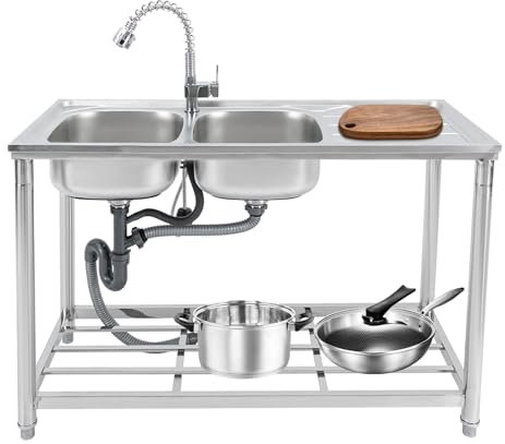 Lavello Con Due Bacini, Cucina Lavello Da Incasso, Ristorante Commerciale In Acciaio Inox Lavello, Grande Spazio Di Stoccaggio, Piedini Regolabili, Per Uso In Cucine, Bar, Ristoranti