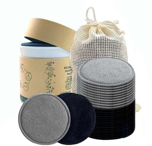 Sopurrrdy 28 Pack Reusable Cotton Rounds with Washable Laundry Bag and Round Box|Travel Essentials for Skincare, Makeup Remover Pads and Storage|Reusable Makeup Remover Pads Black
