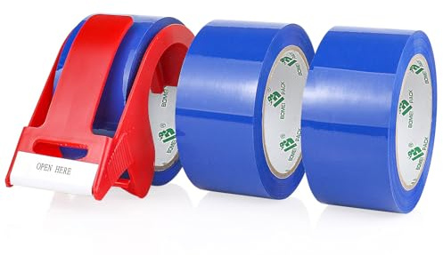 BOMEI PACK 3 Rollos 48mmx66m Azul Cinta Adhesiva de Embalar para Embalaje de Cajas de Cartón de Envíos y Mudanzas. Precinto para Empaquetados Resistentes