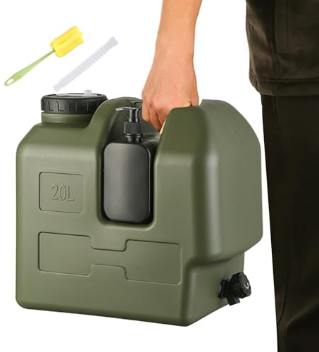 Réservoir d'eau de camping – Réservoir d'eau avec robinet, 20 L avec bouteille de savon pour les mains, grand distributeur d'eau et robinet de camping | Porte-boissons pour l'extérieur, randonnée