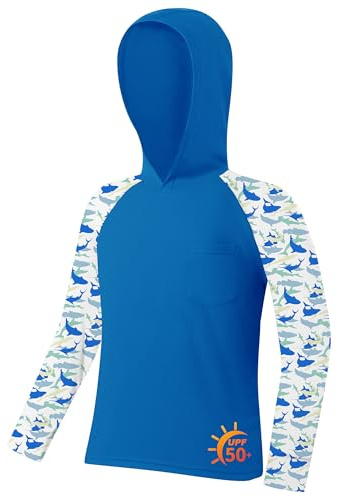ZITY Children's Long-Sleeve Rashguard Swim Shirt with Hoodie UPF 50+ Sun Protection for Youth Boys Girls Athletic Hiking Water Playing Cobalt Blue