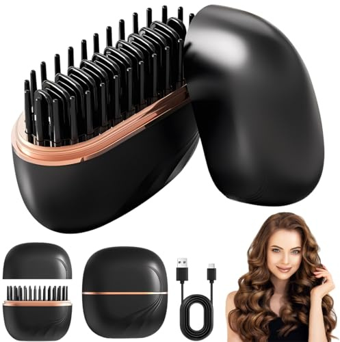 1PCS Mini spazzola lisciante per capelli,spazzola lisciante senza fili,pettine per lisciarsi portatile,pettine per acconciatura ricaricabile,spazzola capelli compatta senza fili,per capelli senza fili