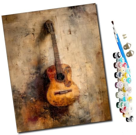 WMZPOY Peinture par Numéro Adulte Guitare rouillée 40x50cm Bricolage Tableau Peindre par Nombre pour Enfants Jouets à peindre, cadeaux peints à la mainHome Decor