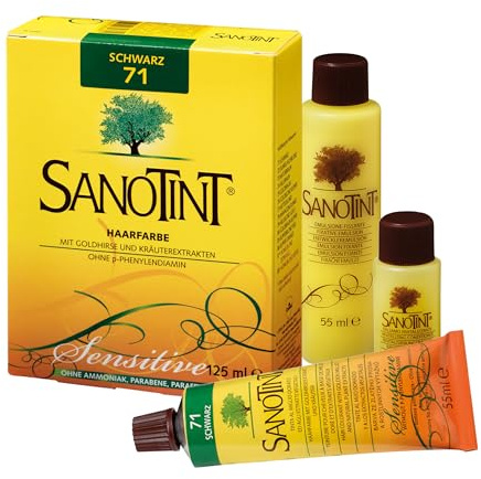 Sanotint - Haarfarbe Sensitive Nr. 71 Schwarz - Naturnahe dauerhafte Haarfarbe mit Goldhirse und wertvollen pflanzlichen Extrakten – 100% Grauabdeckung – vegan - 125 ml