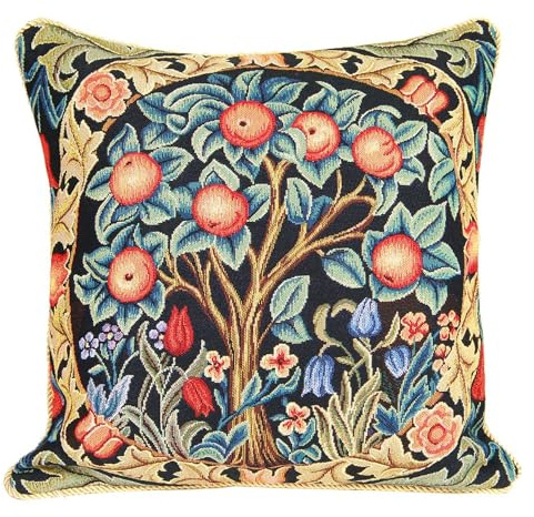 Signare Tapestry Cushion Cover 18 x18 inches 45cm x 45cm Decorative Sofa Cushions with Tree of Life and Orange Tree by William Morris (Orange Tree, CCOV-ART-MORRIS-1)