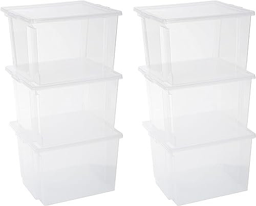 Iris Ohyama Vielseitige Aufbewahrungsboxen, 30L, 6er-Set, Transparent, Leicht schließba Deckel, Stapelbar, Plastik, Für Schrank, Regale, Organisation, Kleidung, Bettlaken, Garage, USB-M