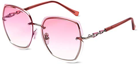 LumiSyne Lunettes De Soleil Sans Monture Grande Pour Femmes Lunettes De Vue Diamant Carré Lentille De Gradient Transparent Strass Décoré Monture UV400 En Plein Air Voyage(Rose)