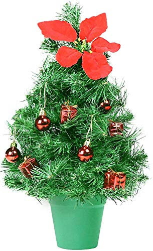 Gartenpirat Mini-Weihnachtsbaum 40 cm im Topf mit Weihnachtsstern-Blüte Kugeln & Geschenkboxen künstlicher Tischbaum für Tisch Fenster & Sideboard