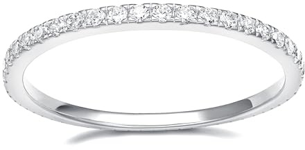 EAMTI 2mm 14K White Gold Plated Wedding Band Cubic Zirconia Full Eternity Stackable Brass Engagement Ring Size 6.5