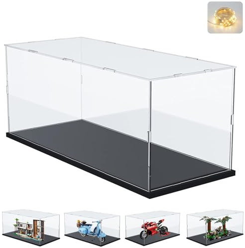 Vitrine Acrylique pour Collection pour Lego 10298 10315 42179 75353 31153 Figurine, Épaissie Boite Transparente Plexiglas Vitrines et Rangements avec Base Bois-Plastique, Noir Intérieur 40x20x25cm