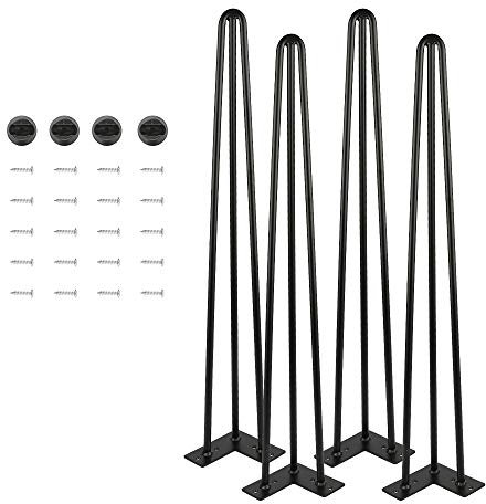 4er Tischbeine Hairpin Leg, haarnadel tischbein Metall mit 3 Stangen, 12 mm Dicke, Table Legs für Schreibtisch, Esstisch und Konsole (76 cm)
