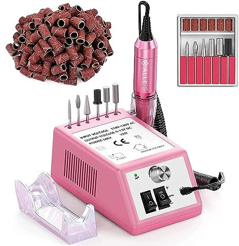 Alle's Torno para Uñas,Lima Electrica uñas Profesional 20000RPM Velocidad Ajustable,Kit de Manicura con 6 Brocas y 100 Bucles de Lija