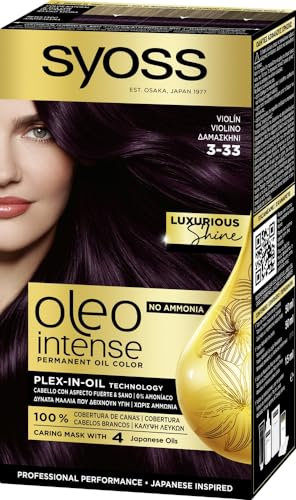 Syoss Oleo Intense - Tinte 3-33 Violín – Coloración permanente Sin Amoníaco – Cobertura profesional de canas – Resultados de peluquería