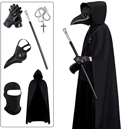 Halloween Plague Doctor Mask ，Steampunk Horror Scary Halloween Plague Doctor Mask Costume Props for Party Prom Gifts Set 6 in 1 for Men Women Kids (6 PCS)