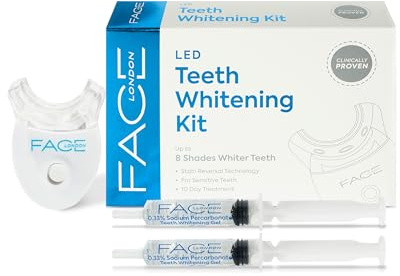 Face London Kit de blanqueamiento de dientes con luz LED y hasta 8 tonos de esmalte, removedor de manchas de dientes, dientes sensibles, blanqueador de dientes, kit de blanqueamiento dental LED, gel