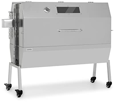 Klarstein Asador Giratorio Barbacoa, Parrilla Giratoria 2 en 1, Asador Barbacoa Electrico, Parrilla de Cerdo Extra Grande con Ruedas, Asador Pollos Giratorio Exterior Rejilla Acero Inoxidable