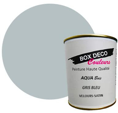 BOX DECO COULEURS Peinture bois intérieur extérieur à base d'acrylique aspect velours-satin Aqua Bois - 750ml, Gris Bleu