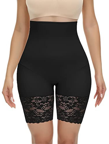 Niwicee Pancera Contenitiva Donna Intimo Modellante Vita Alta Mutande Contenitive Pizzo Shapewear Seamless Pancia Piatta Body Shaper Dimagrante Figura Formante Guaina Modellante da Donna-Nero-L