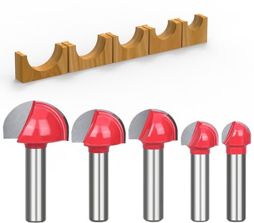 5 Stück 8 mm Schaft Oberfräser Hohlkehlfräser, Rund Nase Cove Core Box Fräser Holzbearbeitung Fräser, Hartmetall Rundfräser, Schaft Kugelfräser, Ø 12 mm/16 mm/19 mm/22 mm/25 mm
