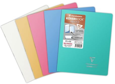 Clairefontaine 981441C Un Cahier Agrafé Koverbook Silver - 24x32 cm - 96 Pages Grands Carreaux - Papier Blanc 90 g - Couverture Polypro Opaque - Couleur Aléatoire