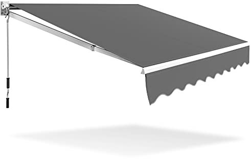 TANGZON 4 x 2.5m/ 3 x 2.5m/2.5m x 2m Retractable Manual Awning, Aluminum Sun Shade Shelter with Fittings & Crank Handle, Anti-UV Outdoor Telescopic Canopy for Patio Balcony Cafe (2.5 x 2m, Grey)