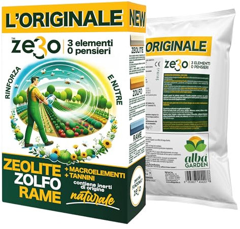 Albagarden ZeRo - Zeolite Per Piante + Zolfo In Polvere + Ossicloruro di Rame - Prodotto INNOVATIVO 100% Naturale - Fertilizzante e Concime per Piante in Polvere da 1 KG