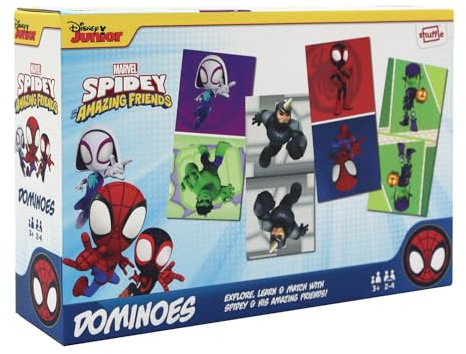 Spidey and his Amazing Friends Dominoes, Match Spidey, Friends and Villains in this Fun Traditional Game for Marvel Fans, Great Gift, 2-4 Players, Ages 3+ Years