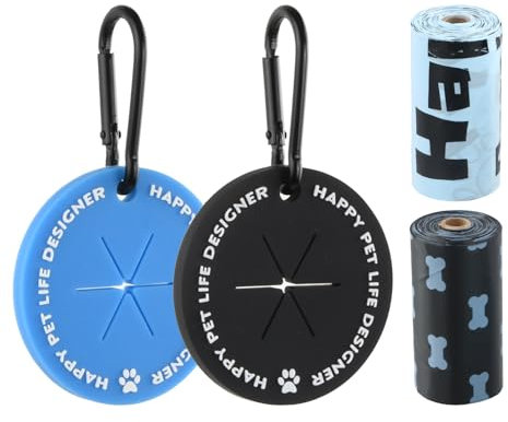 4 Pieces Kotbeutelhalter für Hundekotbeutel, Hundekotbeutel halter für leine, Kotbeutelhalter mit Karabiner-Clip für hundespaziergan, Silikon Hände frei Poop Bag, Schwarz und Blau