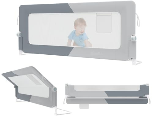 TATIVALO Bettgitter Bettschutzgitter 180 cm Rausfallschutz Bett, Bettschutzgitter Klappbar, Babybettgitter Kinderbettgitter für Kinder & Elternbetten, Dunkelgrau + Hellgrau (1 Stück)