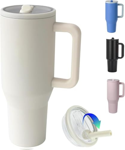 ZHUIYIWIN Tumbler 40 oz med handtag och sugrör, vattenflaska kaffekopp resemugg för kalla eller varma drycker, dubbelvägg rostfritt stål vakuumisolerad tumlare med lock (vit, 1,25 dl)