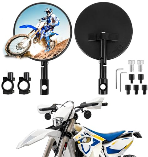 DREAMIZER Specchietto manubrio moto da 7/8 22mm, specchietto Omologati E24 per estremità manubrio moto, specchietto laterale rotondo girevole a 180°compatibile con Dirt Bike Enduro ATV Bicicletta