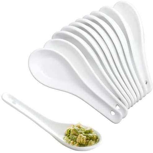 12 Pezzi Cucchiai da Zuppa Ceramica Cinese Ramen Bianca Riso