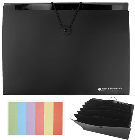 1 Pezzi porta documenti a4,Cartella Portadocumenti A4,con 12 Scomparti,Etichette,Accordion File Cartellina,raccoglitore documenti Espandibile,per Ufficio, Scuola(nero)