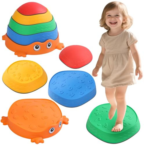 Kids Balance Stepping Stones 5 PCS Sensory Stones Kids Balance Beam with Non-slip Surface & Bottom Stackable Balance Blocks Gifts for Toddler Obstacle Course Balance Board for Indoor Outdoor
