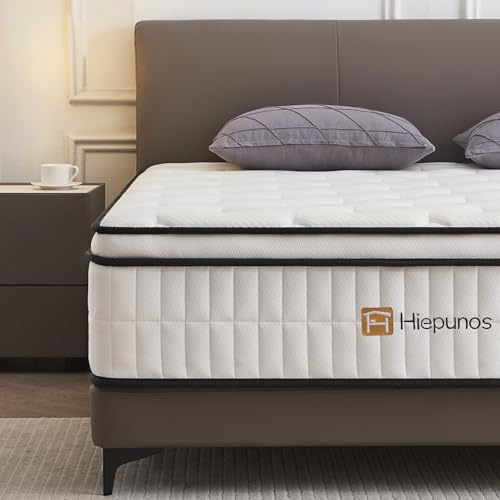 Hiepunos 5FT King Size Mattress, 10.2 INCH King Memory Foam Sprung Mattress Medium Firm,Comfortable Sleep for Back Pain Relief and Heavy Sleeper(150x200x26cm)