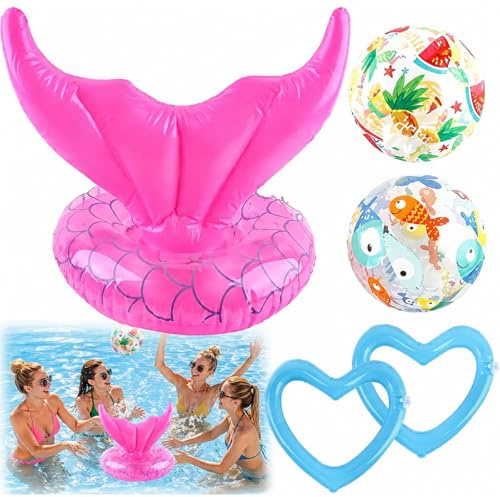 Piscina Gonfiabile Giocattoli,Set Giocattoli Gonfiabili Piscina, Gioco Lancio Dell'Anello, Sport Acqua Giocattoli di Estate per Bambini e Adulti Gioco Nuoto Giocattolo (Pink)