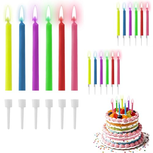 LUCKNIGHT 18 Piezas Velas Cumpleaños Llama de Colores, Velas Bengala Tarta, Velas Cumpleaños Originales, Ideale per Feste di Compleanno, Celebrazioni e Party, Candele con Base 3 Confezioni