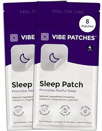 VIBE PATCHES Sleep Patch | Wearable Wellness with Melatonin Magnesium and L-Theanine | Long Lasting Patch for 8-10 Hours | Vegan & Latex Free | 4 Patches Per Pack, 2 Pack