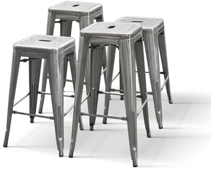 PAZZO DESIGN Juego de 4 taburetes de bar y cocina, color gris, 42 x 42 x 76 cm, patas de metal, comedor, apilables, para bistró, bares y restaurantes, cocinas, para interiores - id_2333