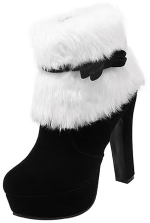 Holibanna Vinterstövlar för Kvinnor med Tjock Klack och Plyschfodrad Insida Korta Ankelboots för Jul och Kalla Dagar Bekväma och Skor utan Snörning Perfekta för Vardagsbruk