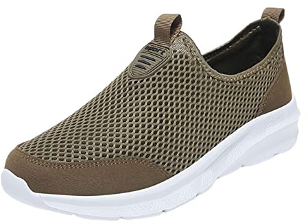 Scarpe da uomo per il tempo libero, invernali, traspiranti, in rete, morbide, leggere, senza lacci, per attività all'aperto, ortopediche, casual, da jogging, cachi, 46 EU