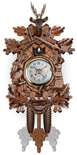 Hotainoys Cuckoo Clocks for Wall, Wooden Pendulum Clock, Vintage Bird Clock with Adjustable Button, Battery Operated Hanging Cuckoo Pendulum for Living Room Decor